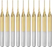 10PCS Titanium Coat Carbide End Mill Engraving Milling Cutter CNC Router Bits for PCB Machine, 1/8 Inch Shank 0.6Mm