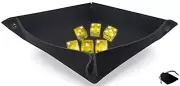 (6) 16mm Transparent Yellow Dice w/Pouch + Rolling Tray Felt Foldable Mat New