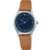 在飛比找蝦皮商城優惠-【Agnes'b】休閒風藍色素面皮帶錶 贈尼龍錶帶 28mm