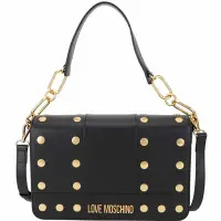 在飛比找Yahoo奇摩購物中心優惠-LOVE MOSCHINO 金色鉚釘翻蓋手提/肩背包(黑色)