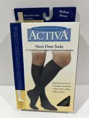Activa Men's Dress Socks 15-20 mm HG Graduated Compression Medium Brown