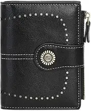 [ALDNHD] Women's Leather Wallet Retro RFID Blocking Short Style Zipper Buckle Coin Purse,C