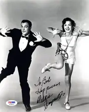 DEBBIE REYNOLDS HAND SIGNED 8x10 PHOTO WITH GENE KELLY TO BOB PSA