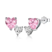 ANYCO Earrings 925 Silver Pink Heart Shape Diamond Stud Style Zirconia Fashion Accessories