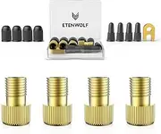 ETENWOLF A200 Brass Presta Valve Adapter 4 Pack, Convert Presta to Schrader Valve Adaptor, Easy Inflation with Standard Pump or Air Compressor, Includes 8 Valve Caps