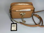 DKNY CLEO Top Zip Small Camera Crossbody Purse Tan Gold Chain