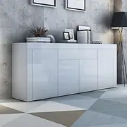 Luxsuite Sideboard Buffet Cabinet Table 4 Doors 1 Drawer High Gloss Front Storage Cupboard White 200cm
