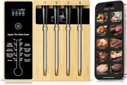 Smart Wireless Meat Thermometer 4 Probes, Bluetooth Food Thermometer, Wood