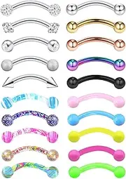 [EVELICAL] 20-48Pcs 16G Eyebrow Piercing Rook Curved Barbell Kit Eyebrow Tragus Lip Rings for Women Men 8-10mm
