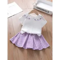 在飛比找ETMall東森購物網優惠-夏季韓版女寶寶格子半身裙短袖