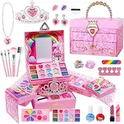 Kids Makeup Kit for Girl, Princess Toys Real Washable Cosmetic Set with Mirror, Pretend Kids Makeup Sets for Girls,Play Make Up Birthday Gifts for 3 4 5 6 7 8 9 10 11 12 Years Old Kid Toddler (Pink)
