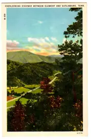Postcard "Overlooking Highway Between Elkmont and Gatlinburg, Tenn."