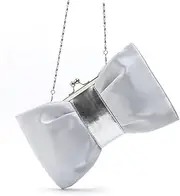 [ANDRESLAD] PU Bow Evening Bag Elegant Silver Clutch for Weddings Parties Banquets Stylish Diagonal Handbag with Chain Strap for Formal Events and Cocktail Parties