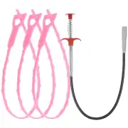 Drain Clog Remover Tool 0.6m Clog Remover 3pcs Plastic Clog Remover Pink