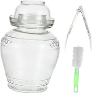 1Set Airtight Pickle Jar Thickened Glass Storage Can for Sauerkraut Fermentation and Kitchen Organization Capacity with Inner Lid and Cleaning Brush