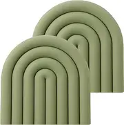 monomono Aesthetic & Colorful Silicone Trivets for Hot Pots and Pans, Pot Holders, Modern Heat Resistant Mats for Countertop, Hot Pads, Multi-Purpose Trivet Mat, Spoon Rest, Set of 2 (Muted Green)
