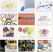 SHIPKEY 12 Pack Birthday Cards Assortment with Envelopes 17.5x12.5 cm Gold Foil Bulk Birthday Cards(Blank Inside) Perfect for Kids, Men and Women (7x5 Inches)