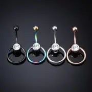 Stainless Steel Bar Crystal Curvy Belly Navel Ring Helix Piercing Body Jewel;.f