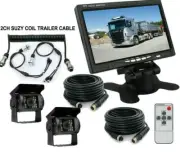 7" Monitor 2x CCD 4PIN Reversing Camera+2ch Suzy Coil Trailer Cable For Caravan