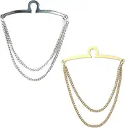 [AWOCAN] 2PCS Men's Tie Chain Silver Golden Tie Chain Link Chain Cravat Collar Pins Brooch