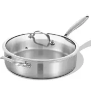 5 Quarts Tri-Ply Stainless Steel Sauté Pan wih Lid, 12 Inch Deep Frying Pan,J...