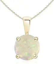 [Angara] Natural Classic Round Opal Solitaire Pendant Necklace in Sterling Silver/10ct/14ct Solid Gold for Women | October Birthstone Jewellery for Her