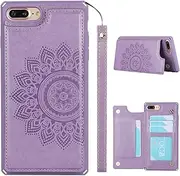 Cavor for iPhone 7 Plus, iPhone 8 Plus Case Flower PU Leather Wallet Flip Magnetic Clasp Protective Back Cover Kickstand with Lanyard Card Slots Holder Shockproof Case-Horizontal Mandala Purple