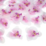 40Pcs 3.9" Artificial Silk Butterfly Orchid Flower Heads for DIY, White Purple