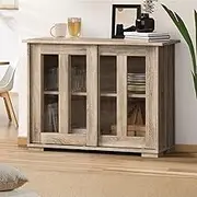 Oikiture Sideboard Buffet Cabinet with Silding Doors Kitchen Cupboard Organizer Storage Cabinet for Home Kitchen Entryway Wood