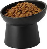 KITCHENLESTAR Small Ceramic Raised Cat Bowls, Tilted Elevated Food or Water Bowls, Stress Free, Backflow Prevention, Dishwasher and Microwave Safe, Lead & Cadmium Free(Black)