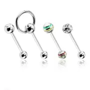 4 Pc Assorted CZ Slave Balls Surgical Steel Barbells Tongue Rings