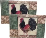 Set of 2 Plastic Textured Semi-Clear Placemats(12"x18") ROOSTER IN THE SQUARE,BH