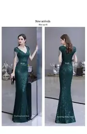 Half Sleeve Emerald Green Formal Wedding Party Wear Evening Dress Size 14-16