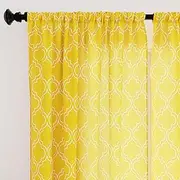 Encasa Homes Semi-Sheer Rod Pocket Printed Polyester Curtains with Tie Back, Living Room, Bedroom Curtains for Window, 4.5 ft Yellow Trellis Print, 2 Panels