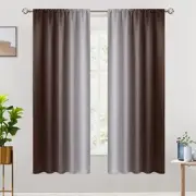 Rod Pocket Ombre Room Darkening Curtains 63 inch Length, Brown and Greyish