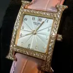 真品HERMES愛瑪仕H-OUR系列18K金PT750鑽錶
