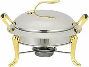 Food Warmers,Buffet Server Food Warmer,hot Plates Hot Pot with Pan and Fuel Grid Round Steel Round Buffet Suitable for New Year's Dinner Buffet Heater Gold 24 Cm,Gold-22cm