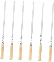 6pcs Barbecue Skewers with Wooden Handle for Grilling Camping Picnic Durable Roasting Sticks for Marshmallows Veggies Meat Cooking