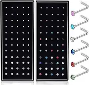 [SMUOBT] 120pcs Stainless Steel Nose Studs Rings Piercing Pin Body Jewelry 1.5mm 2mm 2.5mm a Set White and Colour