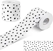 Zonon 65 Feet Bulletin Board Borders Black and White Polka Dots Striped Grid Borders Decorative Straight Scalloped Wavy Rolled Trim Classroom Back to School Decor(Black Painted Dots)