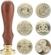6 Sealing Wax Stamps Copper Seals with 1 Wooden Hilt kit, Celtic knot Metatron's Cube Represent Eternal Faith, Friendship, Love and Loyalty
