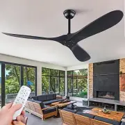 60 Inch Ceiling Fan NO Light with Remote, 3 Blade ABS Black Ceiling Fan, 6 Sp...