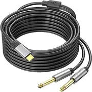 USB C to Dual 6.35mm 1/4 inch Stereo Splitter Y Cable, USB Type C to Dual 6.35mm 1/4 inch TS Audio Cord for Smartphone, Tablet, Laptop Link Amplifier, Mixing Console Mixer, Speaker, (10FT)