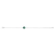 Clover Malachite & White Cubic Zirconia 19cm Bracelet in Sterling Silver Rhodium Plated