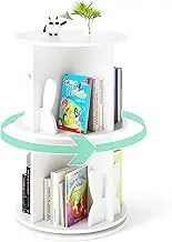 HONEY JOY Rotating Bookshelf, Cute 2-Tier Kids Bookcase with Bunny/Bear Bookends & 8 Compartments, 360° Spinning Floor Book Stand, 65 CM Corner Toddler Book Rack for Kid's Room, Play Room, Study