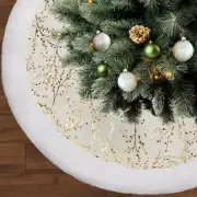 48 inches Christmas Tree Skirt,White and Gold Christmas Tree Skirt,Faux Fur P...