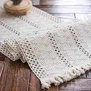 Weldomcor Beige Macrame Table Runner Boho Cotton Flax Table Runner with Tassels Rectangular Crochet Lace Mesh Tablecloth for Kitchen Vintage Farmhouse Bohemian Wedding Tabletop Decoration 30 x 180 cm