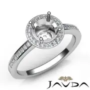 Round Semi Mount Halo Pave Diamond Engagement Proposed Ring 14k White Gold 1Ctw