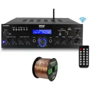 Pyle PDA65BU Amplifier Bluetooth USB AUX Stereo, w/ Enrock 50ft 16g Speaker Wire
