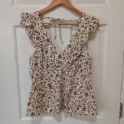 NWT! OLD NAVY Women's Brown White Cotton Peasant Casual Country Resort Top M
